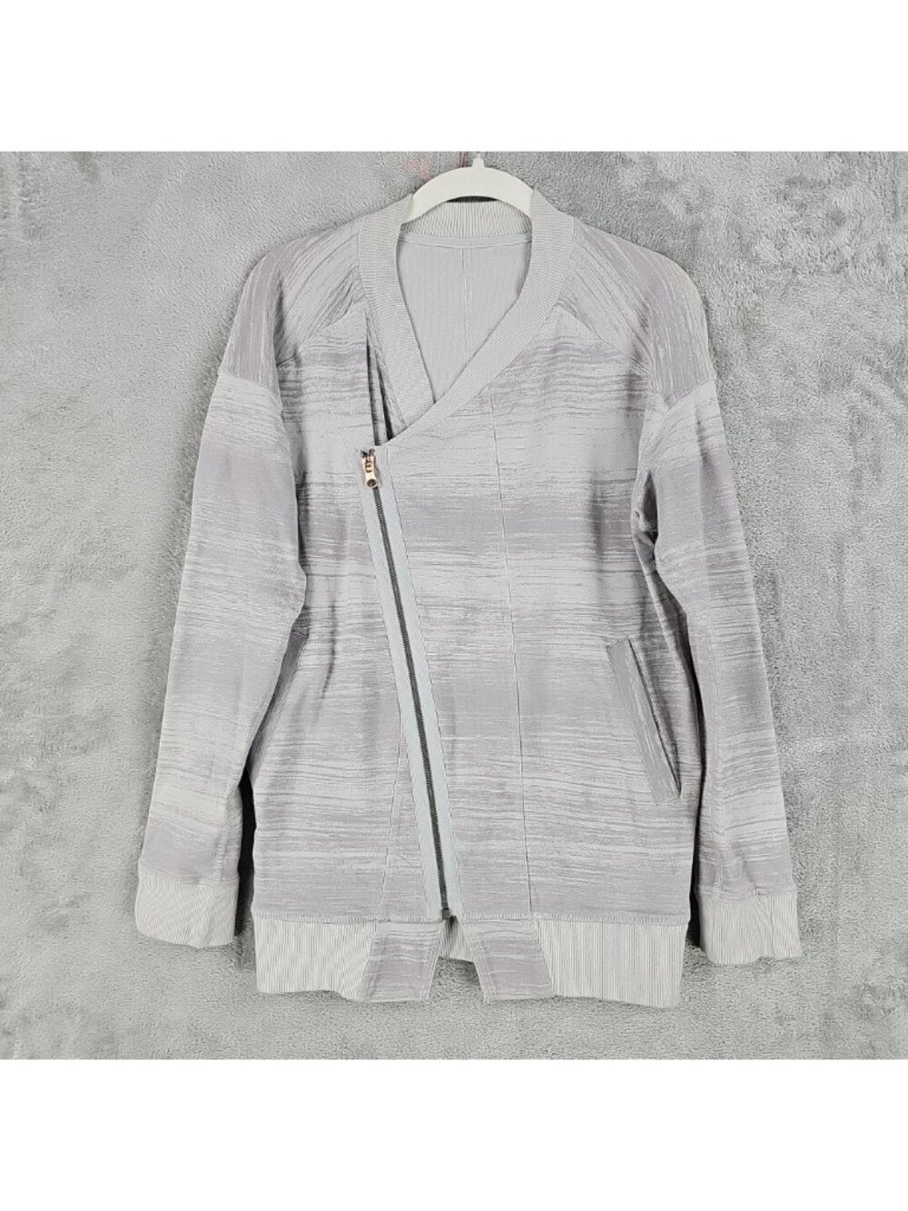 Lululemon Jacket Womens 2 Gray Asymmetrical Zip Knit Longline Pockets Athletic